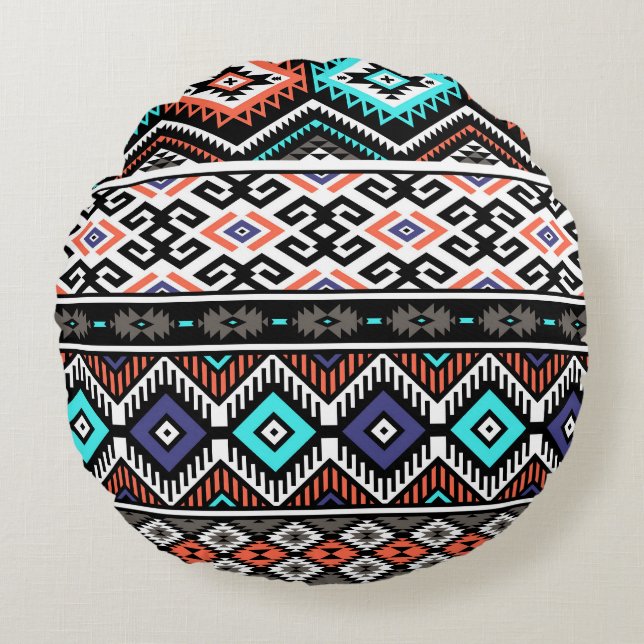 Retro Tribal Navajo: Geometric Seamless. Round Cushion (Front)