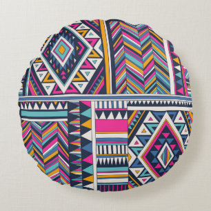 Retro tribal, vintage geometric pattern. round cushion