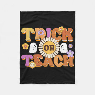 Retro Trick Or Teach Ghost Teacher Halloween Costu Fleece Blanket