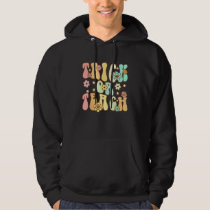 Retro Trick Or Teach Halloween Groovy Ghost Flowe Hoodie