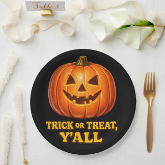 Retro Trick or Treat Yall Southern Pumpkin Paper Plate