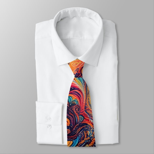 Retro Trippy Colourful Abstract Art Pattern Cool Tie (Tied)