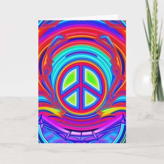 Retro Trippy Psychedelic Hippy Groovy 60's Peace Holiday Card (Front)