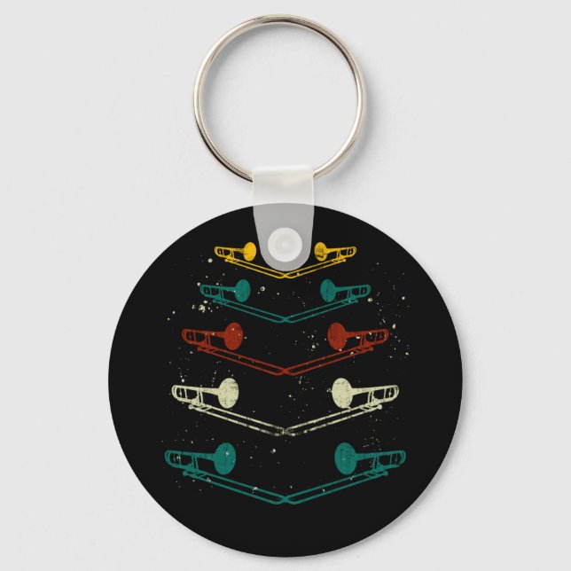 Retro Trombone Jazz Awesome Musician Key Ring (Front)