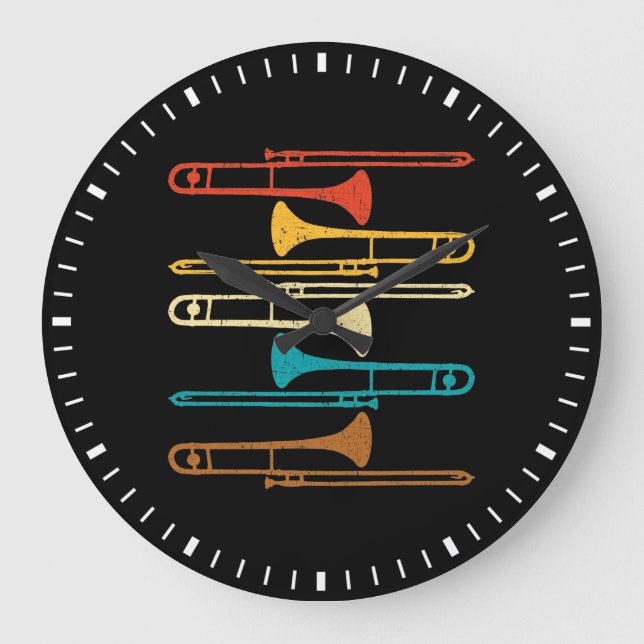 Retro Trombone - Jazz Large Clock (Front)