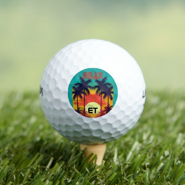 Retro Tropical 80s Style Monogrammed Golf Balls (Insitu Tee)