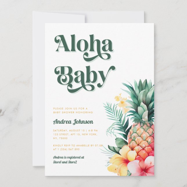 Retro Tropical Aloha Pineapple Summer Baby Shower Invitation (Front)