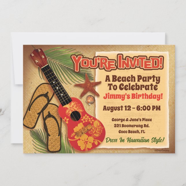 Retro Tropical Beach Party  Invitation (Front)