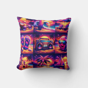 Retro Tropical Beach Throw Pillow