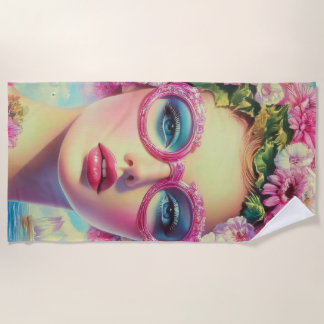 Retro Tropical Beauty Beach Towel