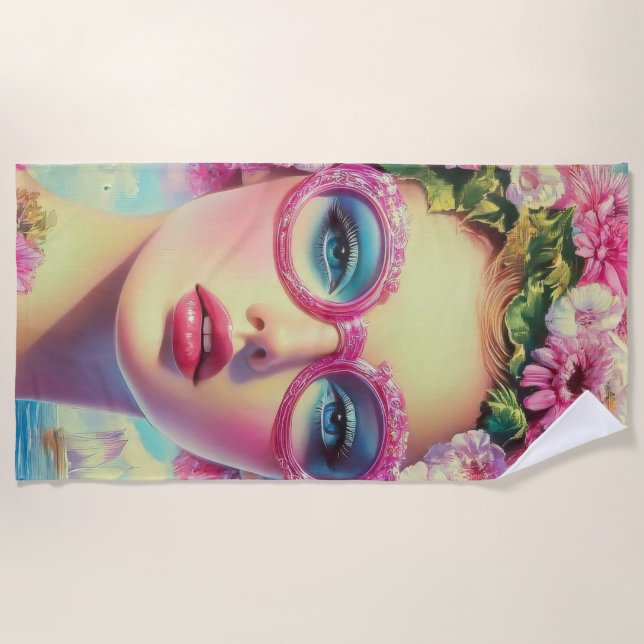 Retro Tropical Beauty  Beach Towel (Front)