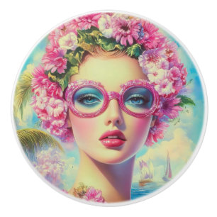 Retro Tropical Beauty Ceramic Knob