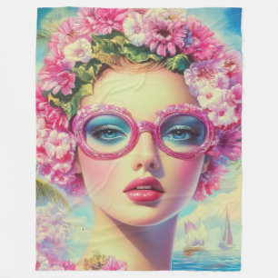 Retro Tropical Beauty  Fleece Blanket