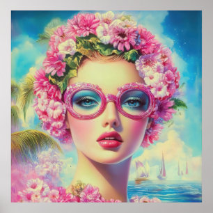 Retro Tropical Beauty  Poster