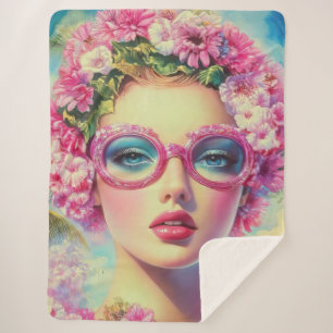 Retro Tropical Beauty  Sherpa Blanket