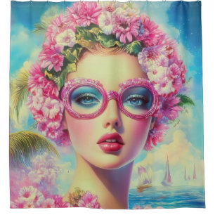 Retro Tropical Beauty  Shower Curtain