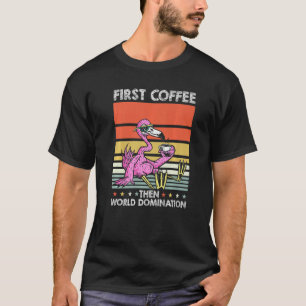 Retro Tropical Bird Coffee Sunglasses Vintage Pink T-Shirt