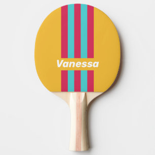 Retro Tropical Breeze Pin Stripes with Name Ping Pong Paddle