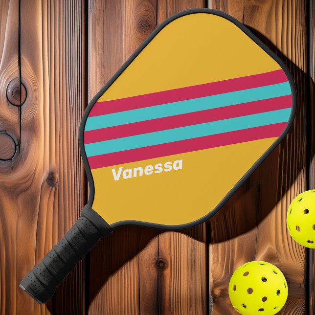 Retro Tropical Breeze Stripes with Name Pickleball Paddle (Creator Uploaded)