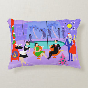Retro Tropical Christmas Party Accent Pillow