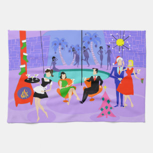 Retro Tropical Christmas Party Kitchen Towel