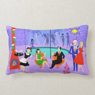 Retro Tropical Christmas Party Lumbar Pillow