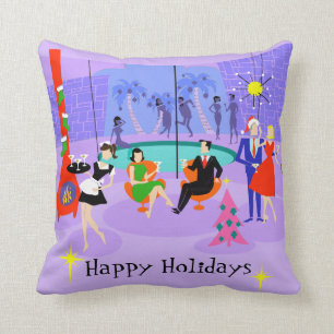 Retro Tropical Christmas Party Throw Pillow