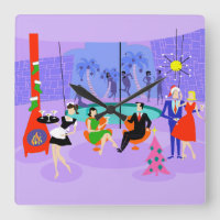 Retro Tropical Christmas Party Wall Clock