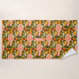 Retro Tropical Citrus Pickleball Bridal Shower Beach Towel