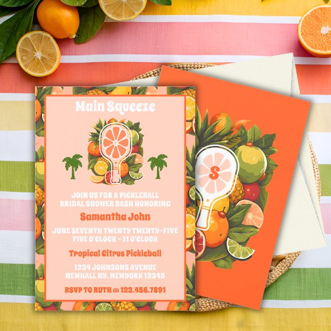 Retro Tropical Citrus Pickleball Bridal Shower Invitation (Creator Uploaded)