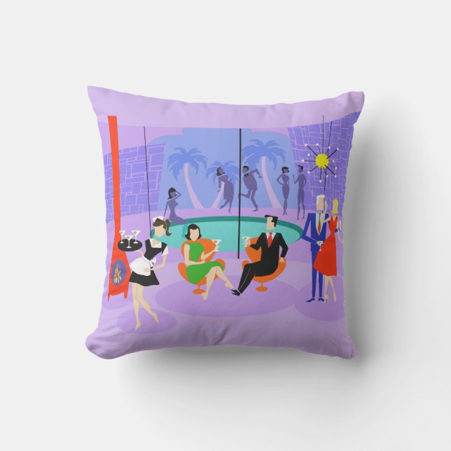 Retro Tropical Cocktail Party Outdoor Pillow (Front)