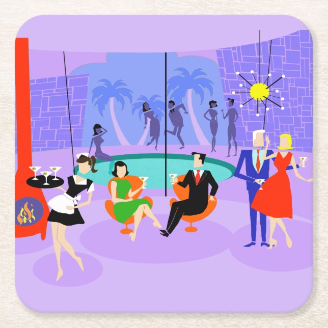 Retro Tropical Cocktail Party Paper Coaster (Front)