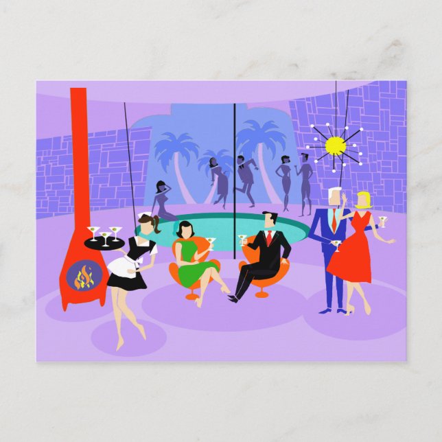 Retro Tropical Cocktail Party Postcard (Front)