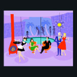 Retro Tropical Cocktail Party Poster<br><div class="desc">This Retro Tropical Cocktail Party Stretched Poster is intoxicating in its detail. The cartoon design features the type of wildly sophisticated cocktail party that is normally only seen in movies from the 1960s. There is a mid century modern living room filled with partygoers enjoying the swanky, purple decor. A lovely...</div>