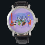 Retro Tropical Cocktail Party Watch<br><div class="desc">This Retro Tropical Cocktail Party Watch is intoxicating in its detail. The cartoon design features the type of wildly sophisticated cocktail party that is normally only seen in movies from the 1960s. There is a mid century modern living room filled with partygoers enjoying the swanky, purple decor. A lovely woman...</div>
