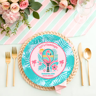 Retro Tropical Flamingo Pickleball Bridal Shower Paper Plate