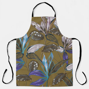 Retro Tropical forest botanical Motifs scattered r Apron