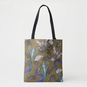 Retro Tropical forest botanical Motifs scattered r Tote Bag
