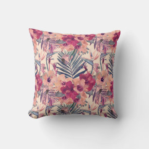 Retro Tropical Hibiscus Wren Pattern Cushion