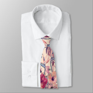 Retro Tropical Hibiscus Wren Pattern  Tie