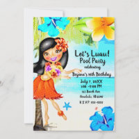 Retro Tropical Hula Girl Luau Beach Party Birthday