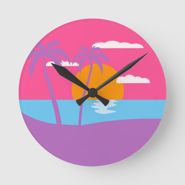 Retro tropical island beach holiday round clock (Front)