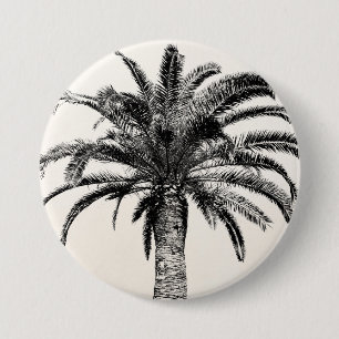 Retro Tropical Island Palm Tree in Black and White 7.5 Cm Round Badge