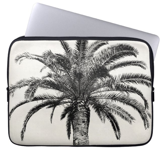 Retro Tropical Island Palm Tree in Black and White Laptop Sleeve (Front)