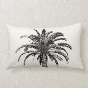 Retro Tropical Island Palm Tree in Black and White Lumbar Cushion