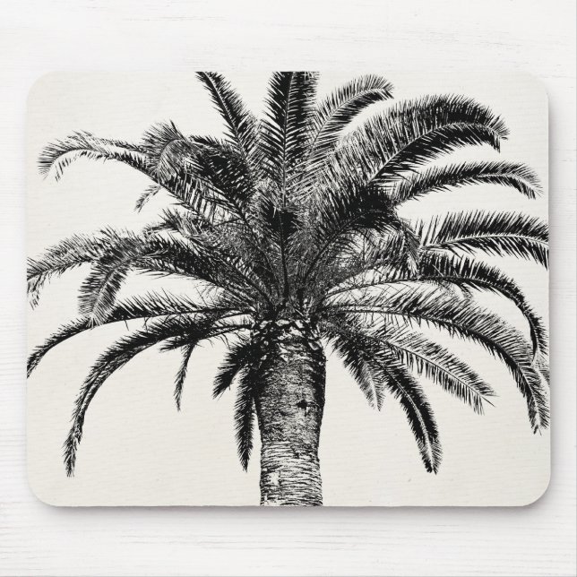 Retro Tropical Island Palm Tree in Black and White Mouse Pad (Front)