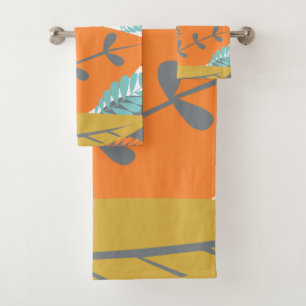 Retro Tropical Leaf Bath Towels Mid Century Modern