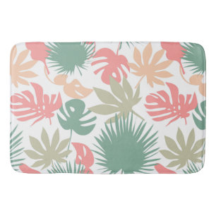 Retro, tropical, leaves bath mat