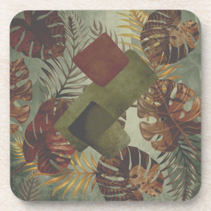 Retro tropical monstera palm leaf 70's summer  coaster