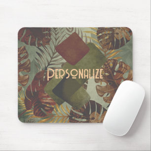 Retro tropical monstera palm leaf 70's summer mouse pad
